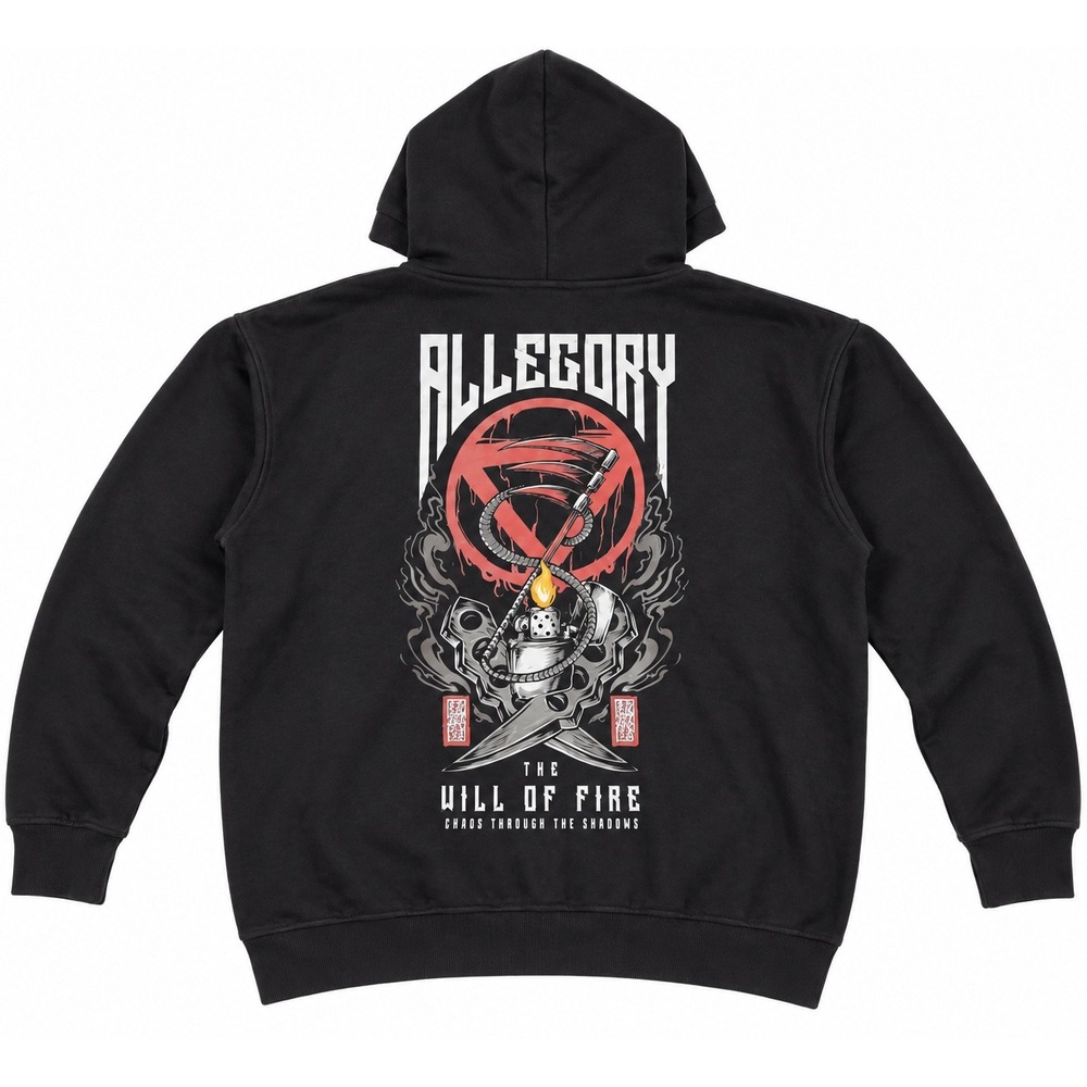Allegory Will of Fire Anime Hoodie Mens M Black Ninja Heavyweight Streetwear NEW